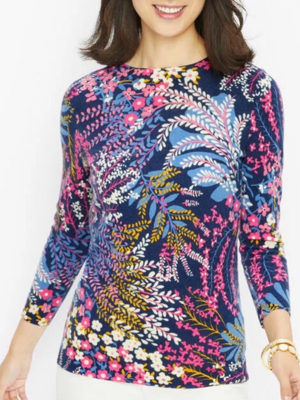 Talbots 100% Cashmere Sweater Size Medium Floral Pullover Cottagecore Feminine